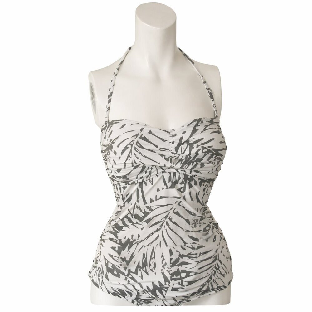 ANNA COLE Halter Green White Swim Top Size Medium